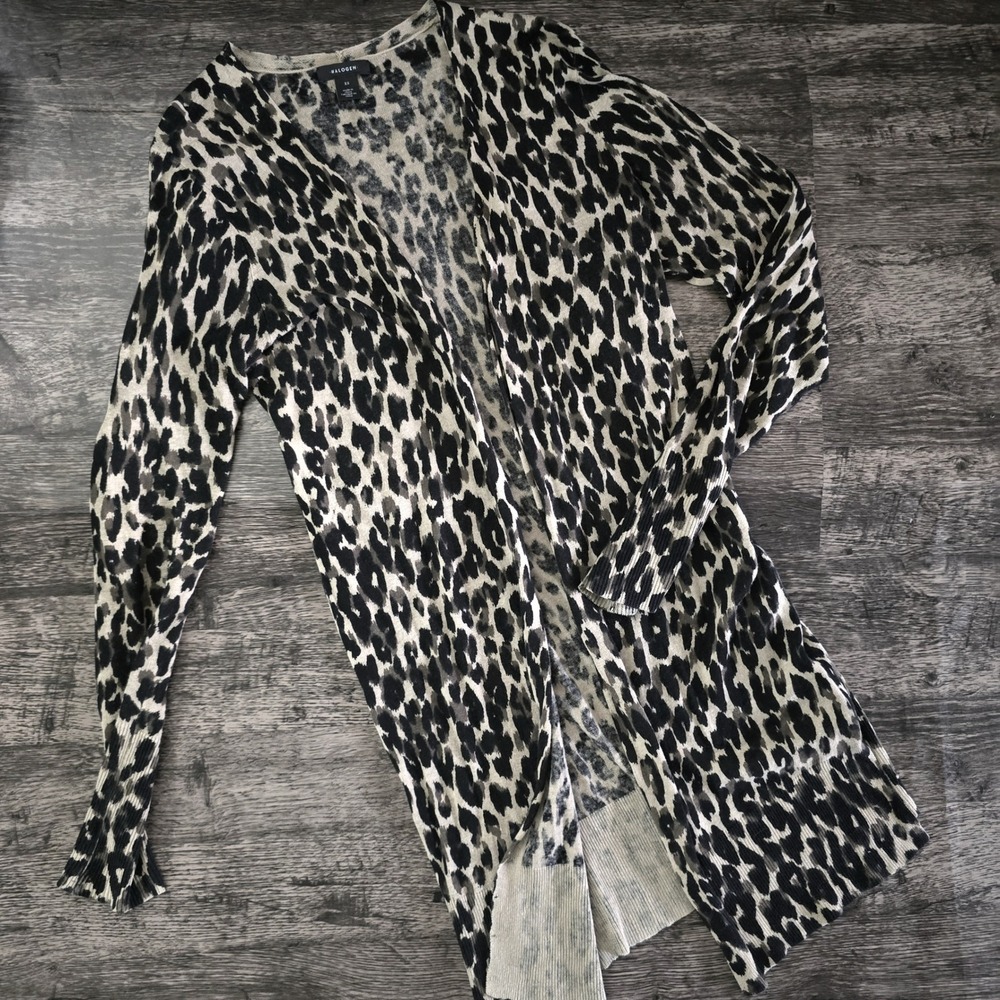 HALOGEN Longline Cardigan Womens XS Tan Black Excellent Leopard Print HA432931MI